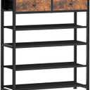 usikey Shoe Rack, 5 Tier Shoe Storage Organizer with 2 Drawers, Metal Shoe Shelf for 12-16 Pairs of Shoes, with 4 Fabric Shelves and Wooden Top, Shoe Stand for Closet Entryway, Rustic Brown (5 Tier ( 28.3 x 11 x 36.2 inches))