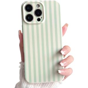 Lovmooful Compatible for iPhone 16 Pro Max Case Cute Color Striped with Aesthetics Design for Girls Women Soft TPU Shockproof More Protective Girly for iPhone 16 Pro Max Case-Green