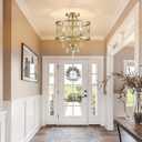 Farmhouse Crystal Ceiling Light Fixture, 3-Light Semi Flush Mount Crystal Chandelier Light Fixture Rustic Vintage Gold Pendant Ceiling Lamp for Hallway Corridor Kitchen Entryway Bedroom Living Room