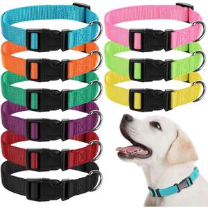 9 Pieces Adjustable Dog Collar for Animal, Soft Nylon Pets Puppy Collar with Quick Release Buckle Holder Bulk for Dogs Walking Running Training(Medium,Bright Colors)