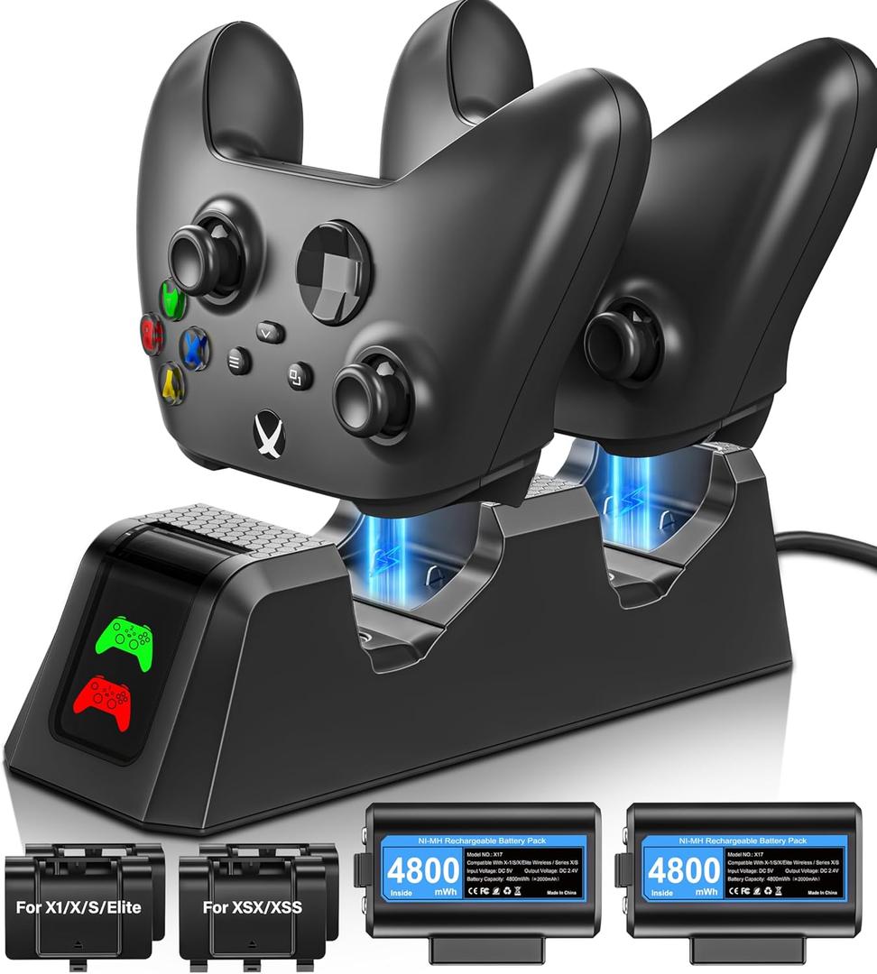 Rechargeable-Battery-Pack-for-Xbox-Controller, 2x4800mWh Batteries Pack with Charging Station for Xbox One/Xbox Series X|S Xbox One S/Xbox One X/Xbox One Elite Controller Charger Accessories - Blue