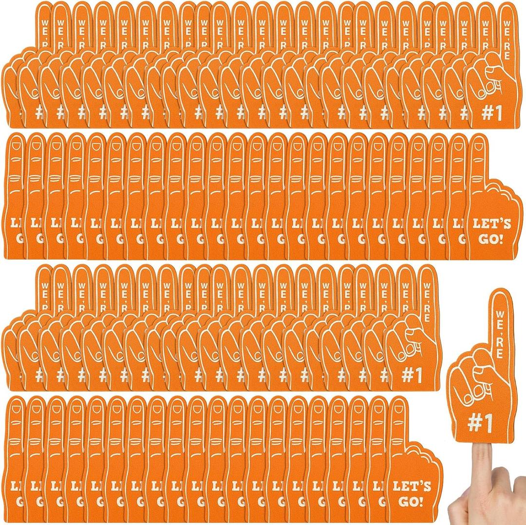 100 Pieces Mini Foam Finger Football Party Favors #1 Sports Fan Foam Finger Football Party Supply Basketball Baseball Soccer Sporting Events Supplies (Orange)