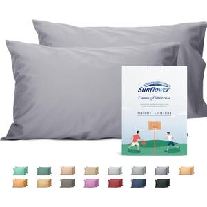 Sunflower Queen Pillowcases Set of 2, 100% Cotton Queen Pillow Cases 2, 2030 inches Frost Gray, Soft and Breathable