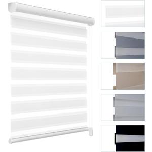 MYshade Custom Size Zebra Roller Shades Blackout(85%) Corded Zebra Blinds for Indoor Windows Dual Layer White Shades for Bedroom Bathroom Living Room Office Easy to Install