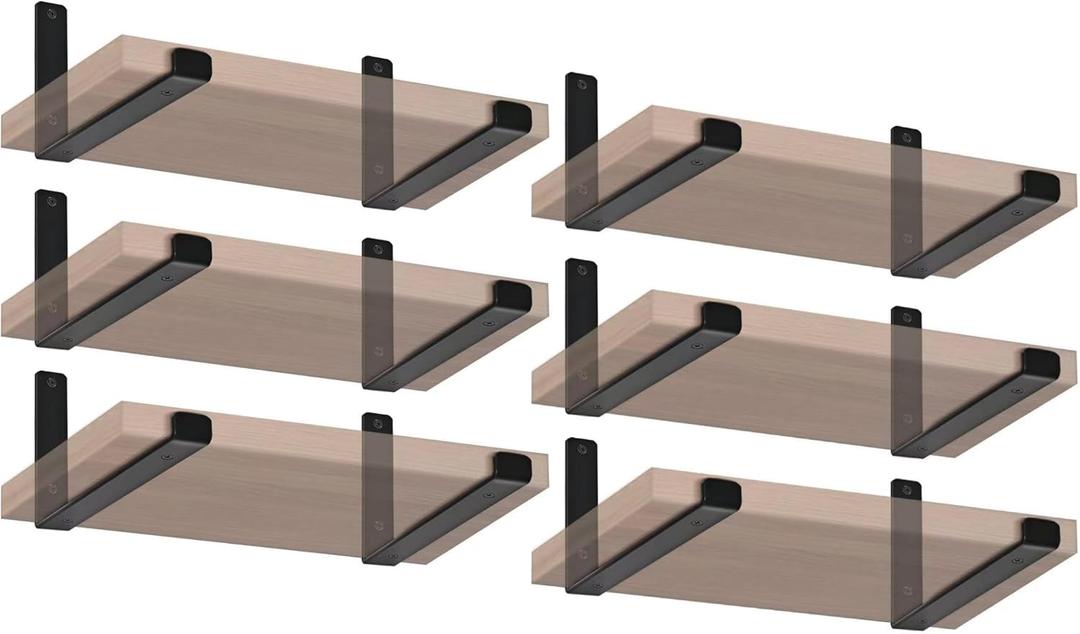 12 Pack - 7.25" L x 4" H x 1.5" W J Lip Shelf Brackets Rustic Farmhouse Iron Wall Floating Shelf Bracket Metal Shelf Bracket Industrial Shelf Supports with Screws Black