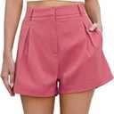 Allimy Womens Summer Box Pleats High Waisted Shorts Elastic Waist Lightweight Hidden Zip Shorts (Pink, S)