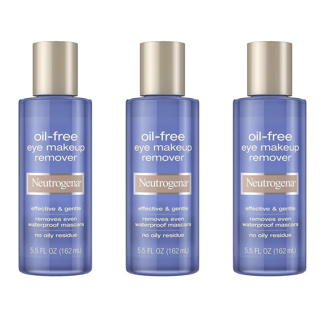 Neutrogena Gentle Oil-Free Eye Makeup Remover & Cleanser for Sensitive Eyes, Non-Greasy Makeup Remover, Removes Waterproof Mascara, Dermatologist & Ophthalmologist Tested, 5.5 fl. oz, 3 Pack