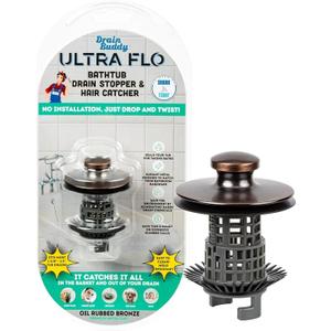 Drain Buddy Ultra Flo No Installation 2 in 1 Clog Preventing Tub Drain Stopper and Hair Catcher for 1 3/8" to 1.5" Bathtubs and Utility Sinks Oil Rubbed Bronze Metal Cap