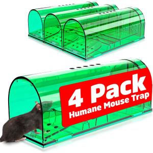 4 Pcs Humane Mouse Traps No Kill, Live Mouse Trap, Reusable Mice Trap Catch for House & Outdoors