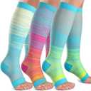 Open Toe Compression Socks Women & Men-3 Pairs 20-30 mmHg Knee High Stockings for Circulation Support (Small-Medium)