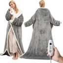 GarveeHome Wearable Heated Blanket with Foot Pocket & Sleeves, Electric Snuggle Throw Blankets, Flannel & Sherpa, 6 Heat Settings & 210 H Auto Shut-Off, 50"70"+18", Light Grey