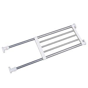 BAOYOUNI Expandable Closet Tension Shelf Storage Rack Heavy Duty Stainless Steel Adjustable Metal Organizer for Wardrobe, Cupboard, Kitchen, Bathroom Use, 19.68-31.49 Inch