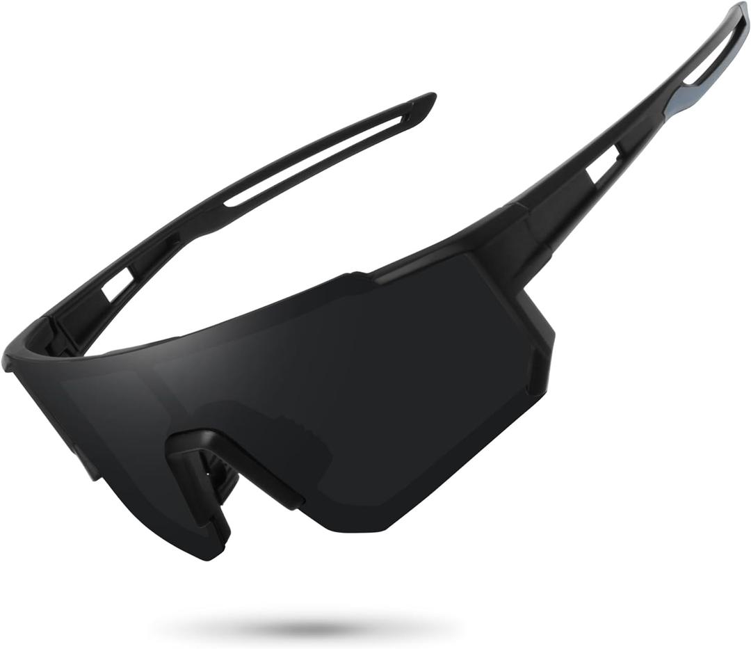 STORYCOAST Polarized Sports Sunglasses for Men Women,Driving Fishing Cycling Mountain Bike Sunglasses UV400 Protection (1-(a)matte Black Frame-gray Lens)