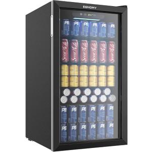 EUHOMY Beverage Refrigerator Cooler, 130 Can Mini Fridge with Glass Door for Soda Beer or Wine, Beverage Cooler for Home, Office, Bar with Adjustable Removable Shelves, Black (3.2 CUFT)