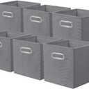 powerking Fabric Storage Box Bins, 6 Pack Foldable Cloth Storage Cube Organizer Drawer with Metal Handle For Closet And Toys Storage,Grey