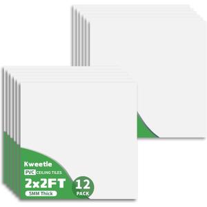 Smooth White Drop Ceiling Tiles 2ft x 4ft, PVC Panels Waterproof, Washable, 10 Pack Fire-Rated to Prevent Breakage Cover 48 Sq. Ft, for Basement, Kitchen, Bathroom, Office