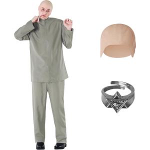 Morph Grey Villain Costume With Baldcap, 60s Costume Men, Funny Halloween Costumes For Men (XX-Large)