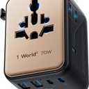 MOMAX Mini 7-in-1 Universal Travel Adapter, GaN 70W Dual AC, 3 USB-C PD & 2 USB-A QC, International Power Charger for 200+ Countries  Compact Travel Adapter for Laptop, Phone, UK/AUS/EU/JP Plug