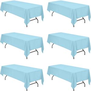 BRILLMAX 6 Pack Light Blue Tablecloths for 8 Foot Rectangle Tables 60 x 126 Inch - 8ft Rectangular Bulk Linen Polyester Fabric Washable Cloth Cover for Wedding Reception Banquet Birthday Party