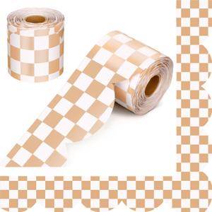65.6 FT Bulletin Board Borders White and Brown Checkered Scalloped Borders Trim Self-Adhesive Scalloped Decorative Trim Roll Back to School Decor for School Blackboard Desk Wall