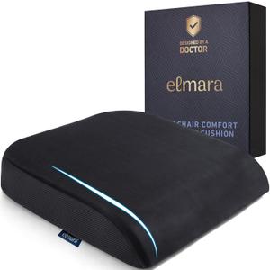 Elmara Doctor-Designed Memory Foam Seat Cushion is The Ultimate Comfort Solution  Thick Seat Cushion Relieves Back & Sciatica Pain  Suitable for Wheelchairs, Office Chairs, Home Chairs, Airplanes (Black)