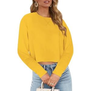 JINKESI Womens Long Sleeve Crewneck Cropped Sweatshirt Soft Loose Pullover Tops Fall Outfits, Medium