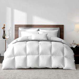 Highland Feather Hungarian White Goose Down Comforter 750 Super Fill Power Fluffy 500 Thread Count Duvet Insert Manufactured in Canada Luxurious Ultra-Soft Cotton Light Breathable - Full Summer