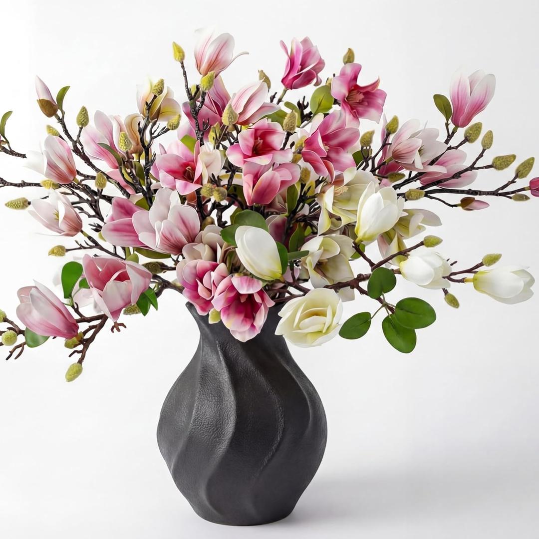 Janinka 8 Pcs Artificial Magnolia Flowers Stem for Spring Decoration Faux Fake Flora Stems Beautiful Magnolia Office Hotel Home Decor Accent Pieces(Pink, White)