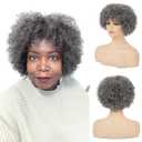 Sallcks Short Grey Kinky Afro Wig for Black Women Natural Synthetic Curly Cosplay Costume Wigs with Wig Cap
