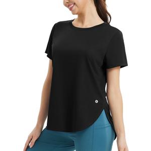 baleaf Women's Short Sleeve Workout Tops Athletic Running Shirts Quick Dry T-Shirts Loose Fit Gym Yoga Tee UPF 50+ (Black, S)