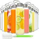 12 Pack 18oz Glass Bottles with Lids Carry Strap for Juicing, Reusable Clear Glass Water Bottle with Stainless Steel Airtight Cap for Refrigerator, 100% Leak Proof, BPA Free Drinking Jar