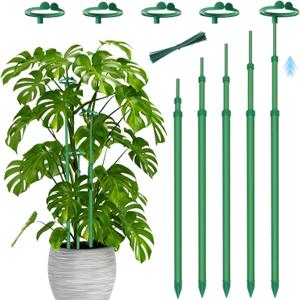 Telescoping Plant Stakes,5Pcs 17.9In to 42.3In Adjustable Monstera Plant Support Orchid Sticks with Clips, Plant Sticks Support Tall for Monstera,Orchids,Tomatoes,Vines & Indoor Outdoor Plants