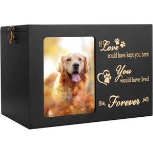 Pet Memorial Urns for Dog or Cat Ashes, Large Wooden Funeral Cremation Urns with Photo Frame, Memorial Keepsake Memory Box with Black Flannel as Lining, Loss Pet Memorial Remembrance Gift (Large - Capacity 90 Cubic Inches)