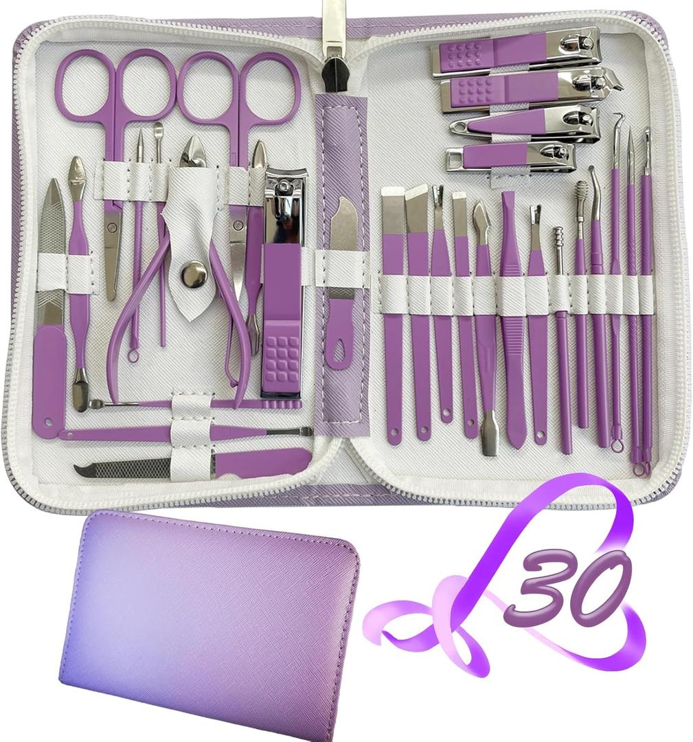 Manicure Set 30 in 1 Nail Clippers Set,Nail Manicure Kit for Women,RedFlow Toenail Clippers,Pedicure Kit,Pedicure Tools,Suitable for Travel Manicure Tools (Purple)