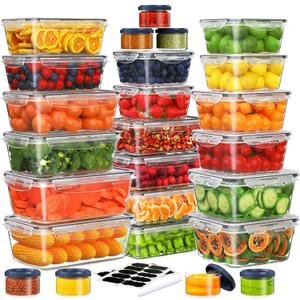 50 PCS Food Storage Containers Set, Plastic Food Containers for Pantry Kitchen Storage and Organization, Microwave and Dishwasher Safe, Leakproof & BPA-Free with Labels Pen(25 Containers & 25 Lids), Extra large