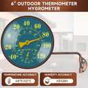 6 Inch Outdoor Thermometer Hygrometer, Large Brass Retro Patio Thermometer, Waterproof Temperature Gauge with Easy to Read Window for Home, Patio, Garden, Garage Wall Mount