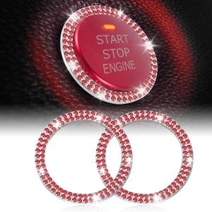 LivTee Car Engine Start Stop Decoration Ring, Crystal Double Rhinestone, Bling Car Interior Accessories for Women, Key Ignition & Knob Bling Ring, Push to Start Button Cover/Sticker, Red