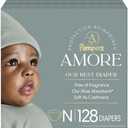 Pampers Amore, Size 0 (up to 10 lbs), 128 Count, Our Best Diaper – Hypoallergenic & Fragrance Free, Up to 100% Leakproof, Soft as Cashmere