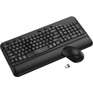 Ergonomic Wireless Keyboard and Mouse Combo, Wave Keys, Full Size Silent Keyboard with Soft Palm Rest, 3 Level DPI, 2.4G Cordless Computer Keyboard Mouse for PC, Laptop, Desktop, Windows & Mac OS
