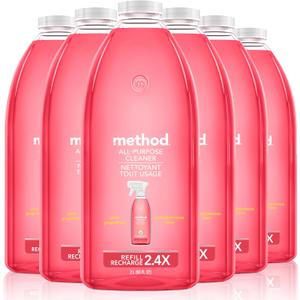 Method All-Purpose Cleaner Refill, Pink Grapefruit, Perfect for Most Counters, Tiles, Stone, and More, 68 Fl Oz bottles, (Pack of 6)