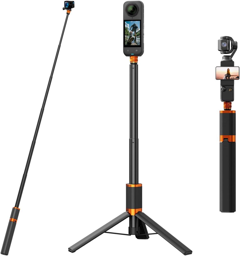 2 in 1 Action Camera Invisible Selfie Stick Tripod for Insta360 X5/X4/X3-48" Extension Pole Selfie Stick Handle Grip Adjustable Waterproof for GoPro Hero 13/12/11 DJI OSMO 360 Pocket