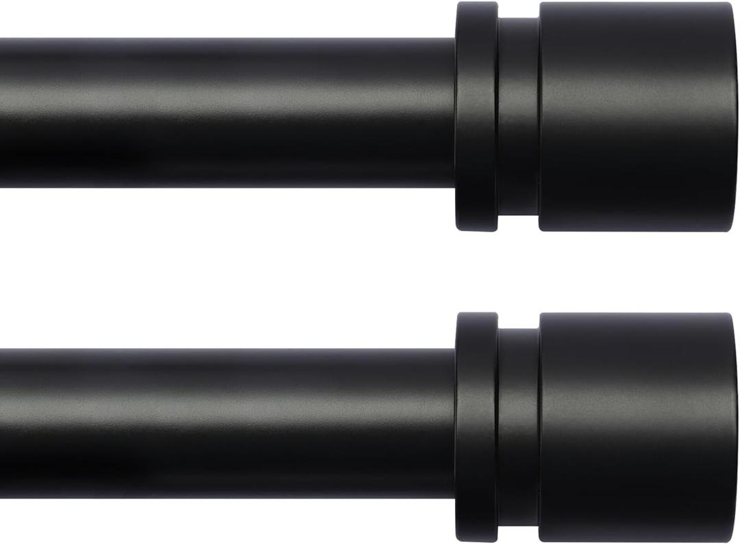 Curtain Rods for Windows 16 to 88 Inches 2 Pack Adjustable Length 1 Inch Diameter Window Curtain Rod with Aluminium Finials, Black