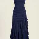 Women's Sleeveless Floor-Length Dress with Asymmetrical Ruffle Detail and Fitted Silhouette Dress XL