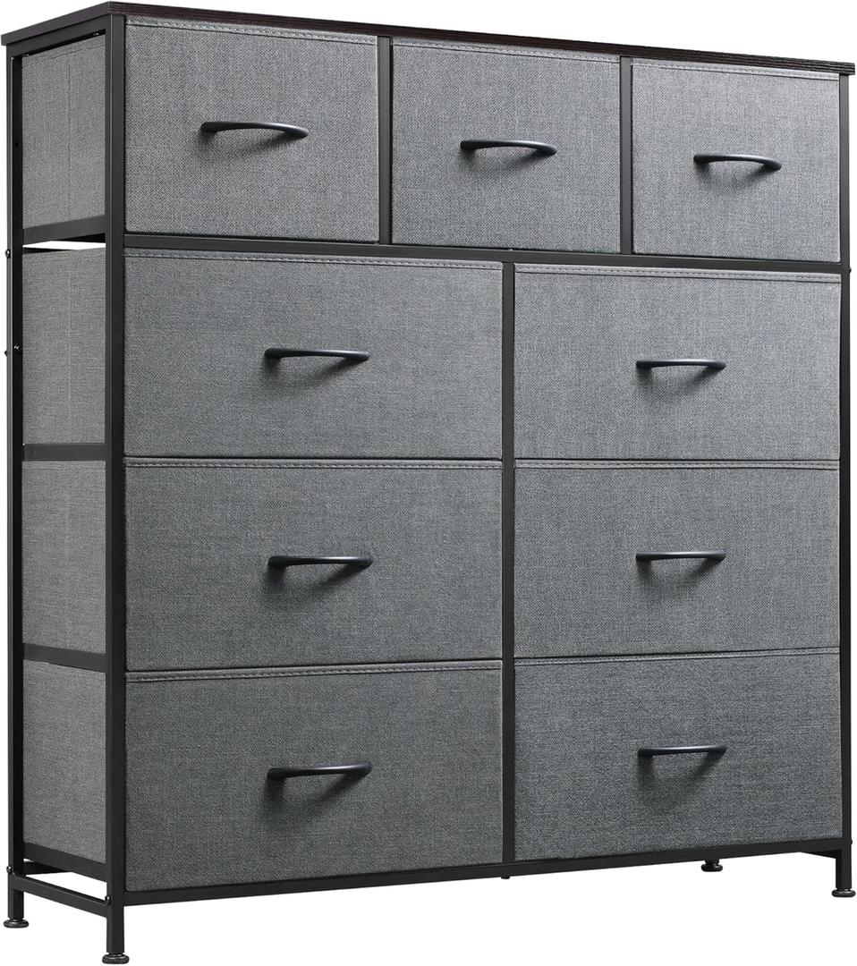 WLIVE 9-Drawer Dresser, Fabric Storage Tower for Bedroom, Hallway, Entryway, Closet, Tall Chest Organizer Unit with Fabric Bins, Steel Frame, Wood Top, Easy Pull Handle, Dark Grey WLIVE 9-Drawer Dresser, Fabric Storage Tower for Bedroom, Hallway, Entryway, Closet, Tall Chest Organizer Unit with Fabric Bins, Steel Frame, Wood Top, Easy Pull Handle, Dark Grey