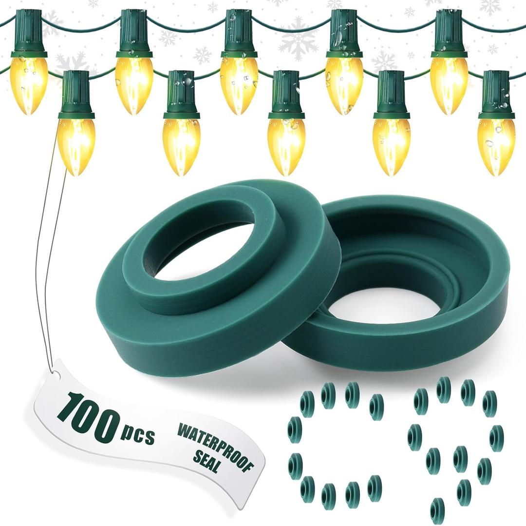 100 Pcs C9 Seal Ring Christmas Socket O-Ring Quick Connector Seals Protect C9 String Wire Strings with E17 Bases (Green)