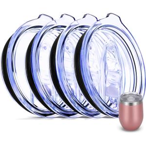 4 Wine Tumbler Lids, 12 oz Spill Proof 2.9 inch Diameter (Outer Rim) Lids for Wine Mugs - No Leak Design Splash Resistant Replacement Silicon Sliding Covers, Pack of 4 Insulated Cover