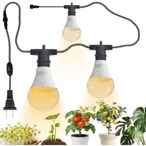 LED Grow Light String Bulb A25 Bulb, Full Spectrum Growing Lamp Bulbs E26 Base, 15W 130W Equivalent, Outdoor and Indoor Plants, Seed Starting (3 Bulbs 45W (12FT))