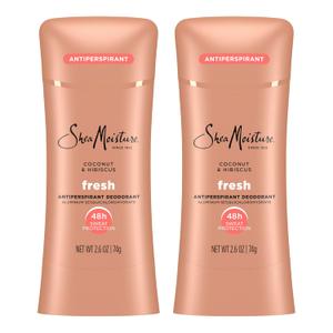 SheaMoisture Antiperspirant Deodorant Stick Fresh Coconut & Hibiscus 2 Count for 48HR Sweat & Odor Protection with No Parabens & No Mineral Oil 2.6 oz