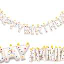 Pre-Strung 3D Wool Felt Happy Birthday Candle Banner,Handmade Confetti Dots Birthday Garland for Party Decorations, Reusable Happy Birthday Sign for Party Supplies Kids Girls Boys Party