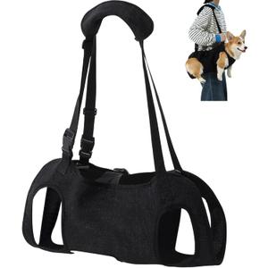 Shinylin Dog Carry Sling Emergency Backpack Pet Legs Support and Rehabilitation Dog Lift Harness Adjustable Lifting Straps Carrier for Senior Dogs Joint Injuries, Arthritis, Hiking, Skiing, Black (S)